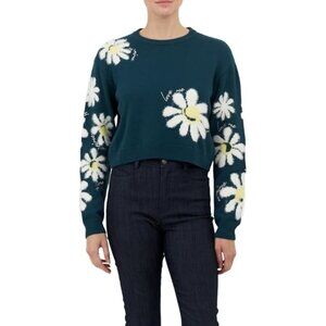 Cinq À Sept Daisy Sweater Women's M Embroidered Cropped Sweater Floral Knit
